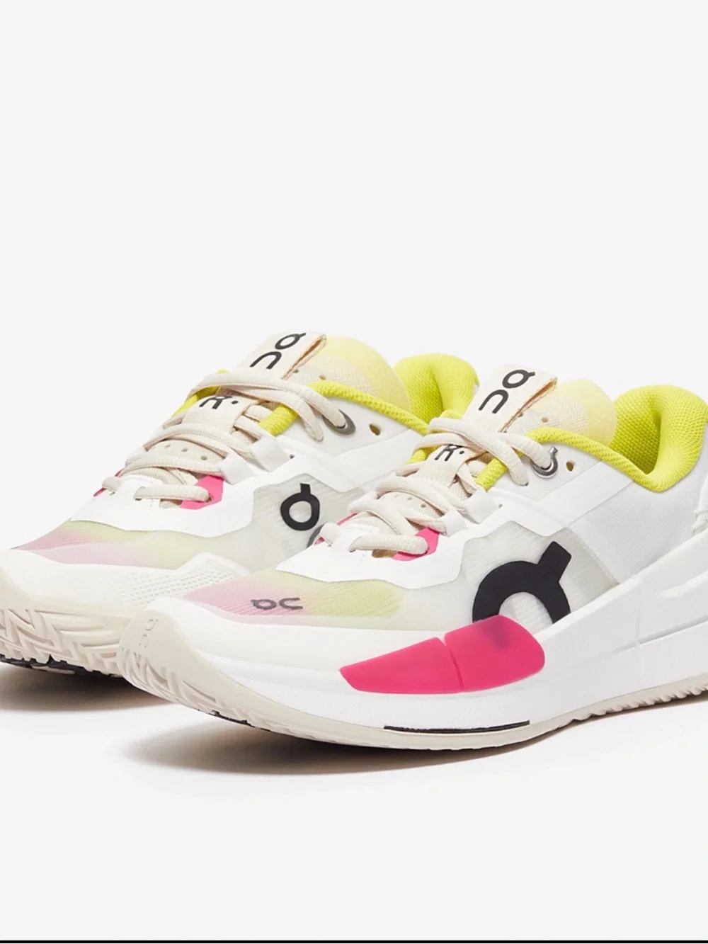 On Running Men's Athletic Shoes White with Neon Yellow and Hot Pink Accents